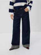 Spodnie damskie - Reserved - Jeansy wide leg z podwinięciem - granatowy - miniaturka - grafika 1