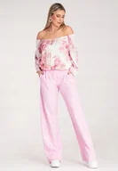 Spodnie damskie - Eleganckie spodnie z wysokim stanem Różowe szerokie spodnie M1129 S/M - miniaturka - grafika 1