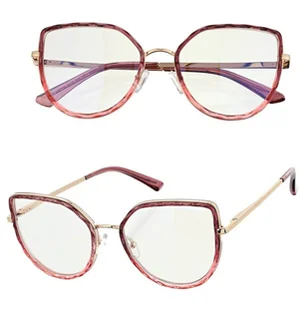 Damskie kocie okulary zerówki do komputera BLUE LIGHT z flexami 25137C fiolet/złoty - Okulary korekcyjne, oprawki, szkła - miniaturka - grafika 1