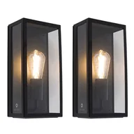 Lampy ogrodowe - QAZQA Zestaw 2 kinkietów zewnętrznych czarny IP44 ze szkłem - Rotterdam - miniaturka - grafika 1