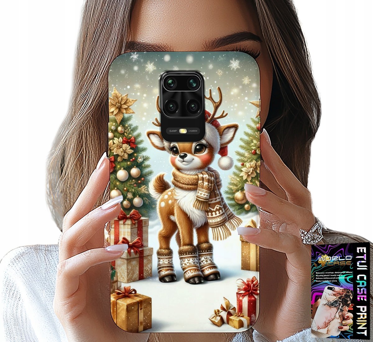 ETUI DO XIAOMI NOTE 9 PRO / 9S - RENIFER, WZORY BOŻONARODZENIOWE + SZKŁO