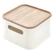 Pudła i pojemniki do przechowywania - Biały pojemnik z pokrywką z drewna paulownia iDesign Eco Handled, 21,3x21,3 cm - miniaturka - grafika 1