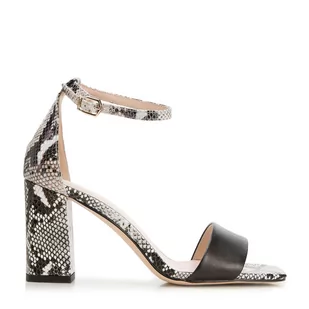 Damskie sandały skórzane dwukolorowe na słupku - Półbuty męskie Damskie sandały skórzane dwukolorowe na słupku - Półbuty męskie - miniaturka - grafika 1