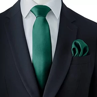 Krawaty i muchy męskie - Rael-Brook Męski satynowy krawat kieszonkowy kwadratowy zestaw, Zielony leśny, Rozmiar uniwersalny - grafika 1