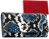 Portfele - Duży portfel na karty i dokumenty skóra naturalna i ekologiczna skóra węża Cavaldi, granatowy - miniaturka - grafika 1