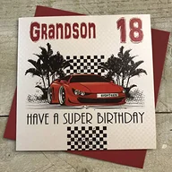 Kartki okolicznościowe i zaproszenia - WHITE COTTON CARDS BIAŁA BAWEŁNA KARTA LLR18-GS 'Grandson 18 Have A Super Birthday' Ręcznie wykonana kartka na 18 urodziny LLR18-GS - miniaturka - grafika 1