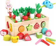 Sortery dla dzieci - Montessori Sorter Klocków Złap Robaczka Układanka Drewniany Wózek Marchewki - miniaturka - grafika 1