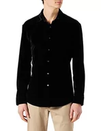 Koszule męskie - HUGO Kenno Slim-Fit męska koszula ze stretchu aksamitnego, czarny (Black1), 46 - miniaturka - grafika 1