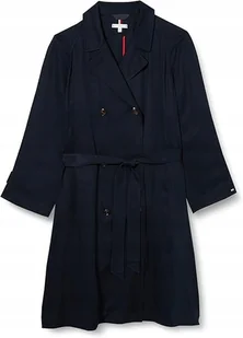TOMMY HILFIGER GRANATOWY DWURZĘDOWY PŁASZCZ DO KOLAN Z PASKIEM 46 JXA - Płaszcze damskie - miniaturka - grafika 1