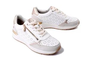 MUSTANG 1487-303-111 weiss/gold, półbuty damskie - Mustang - Półbuty damskie - miniaturka - grafika 1