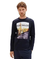 Koszulki męskie - TOM TAILOR Męska koszulka z długim rękawem z nadrukiem fotograficznym z bawełny, 10668-sky Captain Blue, L - miniaturka - grafika 1