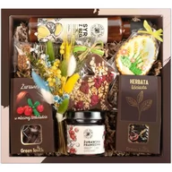 Zestawy upominkowe - Kosz prezentowy zestaw prezent na Wielkanoc słodycze, kwiaty, herbata, przetwory - miniaturka - grafika 1