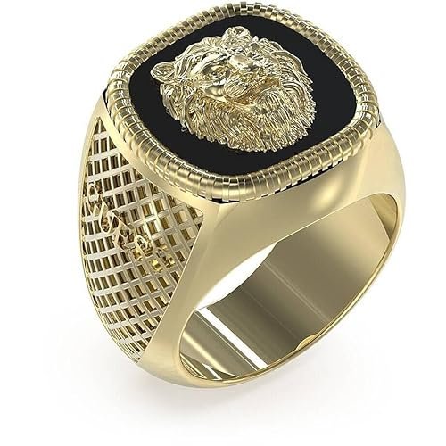 Guess Lion King Collection męski pierścionek symbol lwa i pomiar 22 trendów JUMR04003JWYGBK, Stal hipoalergiczna