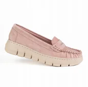 Mokasyny damskie - Mokasyny damskie skóra GOODIN GD-FL26003 zamsz platforma wygodne róż 39 - miniaturka - grafika 1