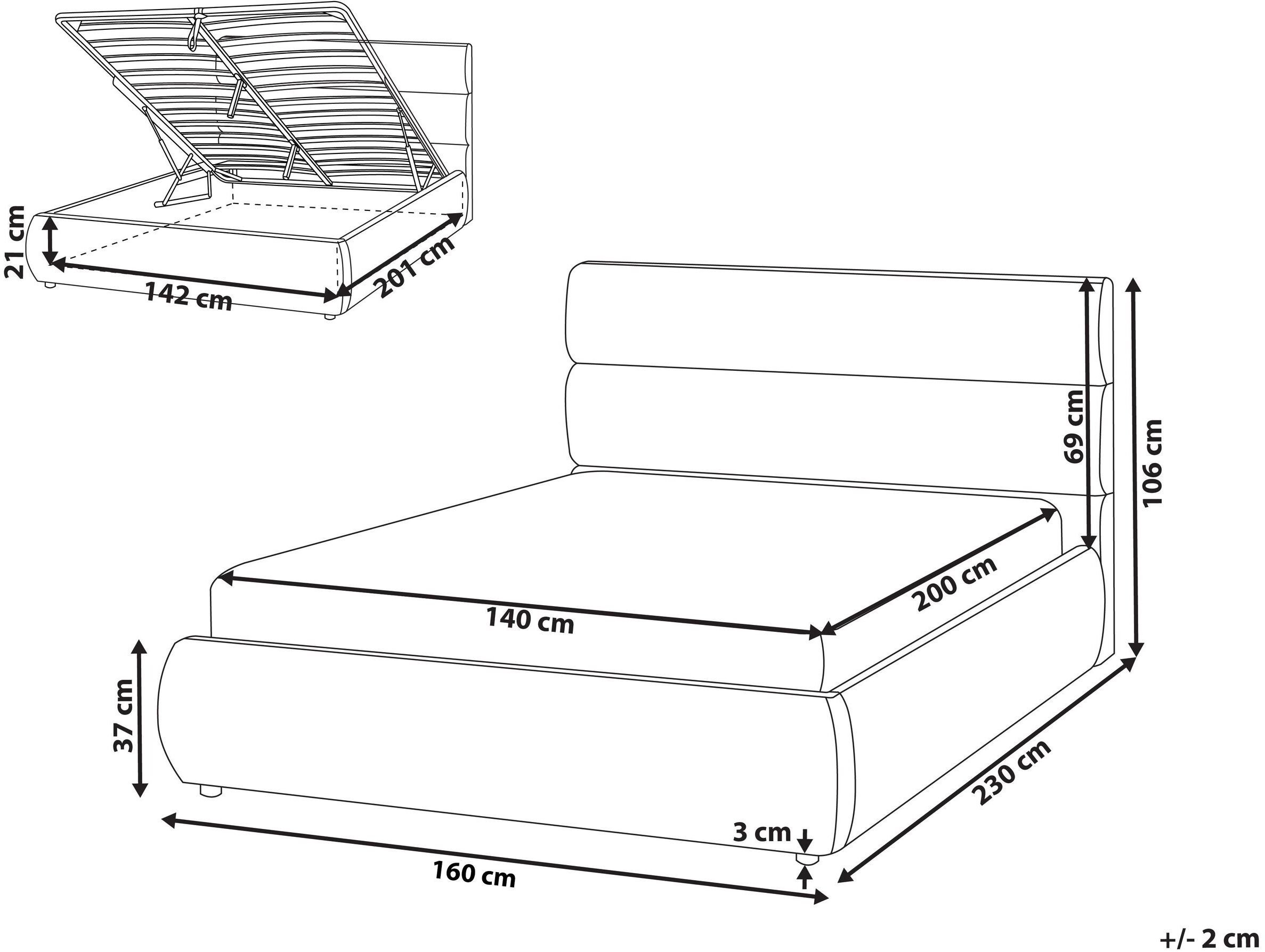 Beliani Łóżko z pojemnikiem Len syntetyczny BONIFACIO 140 x 200 cm Szary