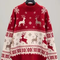Swetry damskie - TEMU Przytulny Czerwony Sweter Damski z Wzorem Świątecznego Renifera i Płatka Śniegu - Gruby Zimowy Pulower, Długi Rękaw, Okrągły Dekolt, Idealny na - miniaturka - grafika 1
