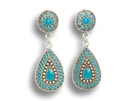 Kolczyki - Klipsy do uszu srebrne z turkusowymi kryształkami, styl vintage - miniaturka - grafika 1