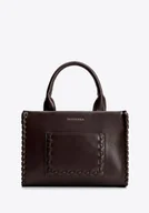 Torebki damskie - Damski kuferek z imitacji skóry z dekoracyjną plecionką brązowy - miniaturka - grafika 1