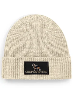 Czapka Zimowa Beanie Psy Zwierzęta "German Shepherd" Owczarek Niemiecki Jasny Beż Bardzo Ciepła Idealna Na Prezent - Czapki damskie - miniaturka - grafika 1