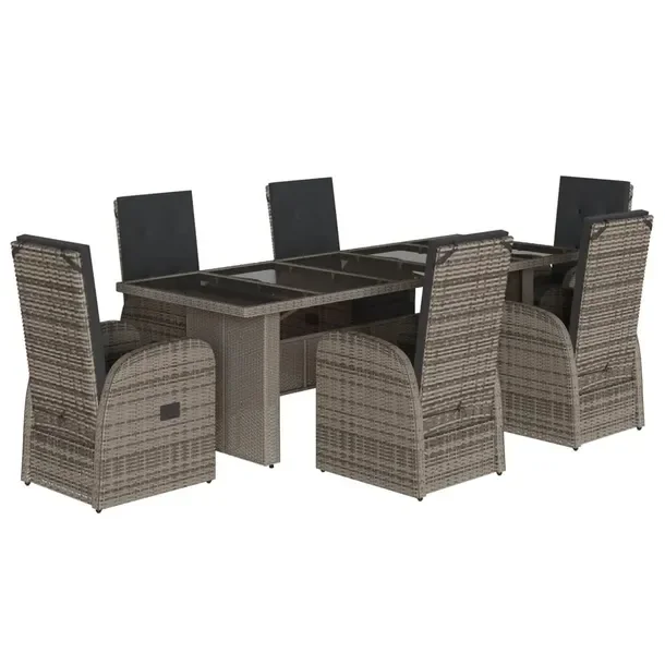 Zestaw mebli ogrodowych szary z rattanem PE, stół 240x90x75 cm, 6 foteli