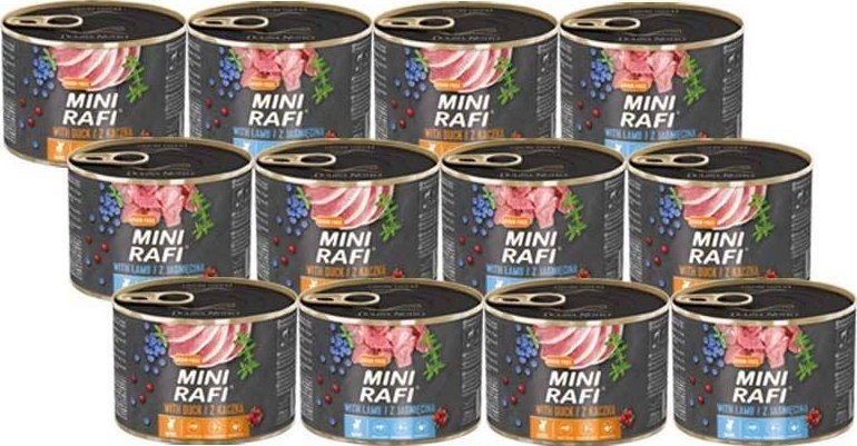 Mokra karma dla psa Mini Rafi 12 x 185 g z kaczką i z jagnięciną MIX