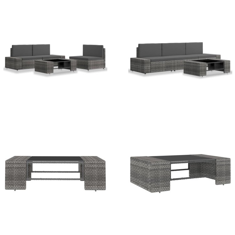 vidaXL 4-częściowy zestaw wypoczynkowy do ogrodu z szarego rattanu - Zestaw wypoczynkowy do ogrodu - Zestawy wypoczynkowe do ogrodu - Modułowy zestaw sof - Modułowe zestawy sof