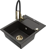 Zlewozmywaki z baterią - Mexen Enzo zlewozmywak granitowy 1-komorowy z ociekaczem i baterią kuchenną Aster, czarny/złoty metalik - 6506-75-73450-57-G - miniaturka - grafika 1