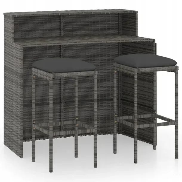 Zestaw mebli barowych szary rattan PE z poduszkami antracytowymi 120x55x110