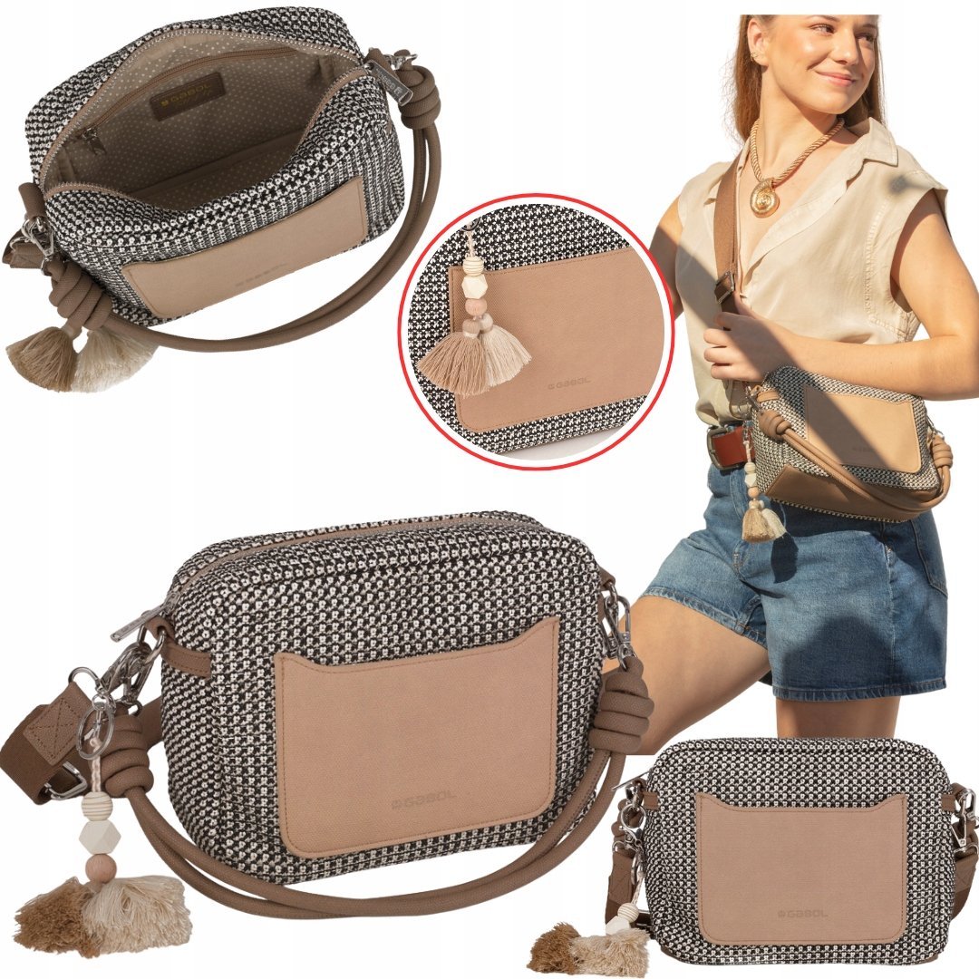 Torebka listonoszka damska na ramię beżowa mała naturalna boho DOLCE