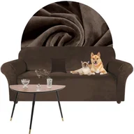 Pokrowce na meble - Pokrowiec Na Kanapę Sofę Narożnik Elastyczny Welur Premium Aksamit 190-230 Cm 3 Os Brązowy - miniaturka - grafika 1