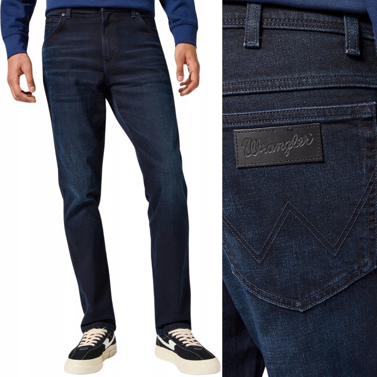 Wrangler TEXAS SLIM Deep Blue Black GRANATOWE SPODNIE JEANSOWE W33 L32