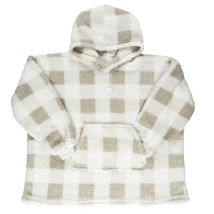 Bluza ocieplana długa/snuddie w kratę beżowa/biała - Bluzy damskie - miniaturka - grafika 1