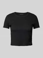 Koszulki i topy damskie - T-shirt krótki w jednolitym kolorze - miniaturka - grafika 1