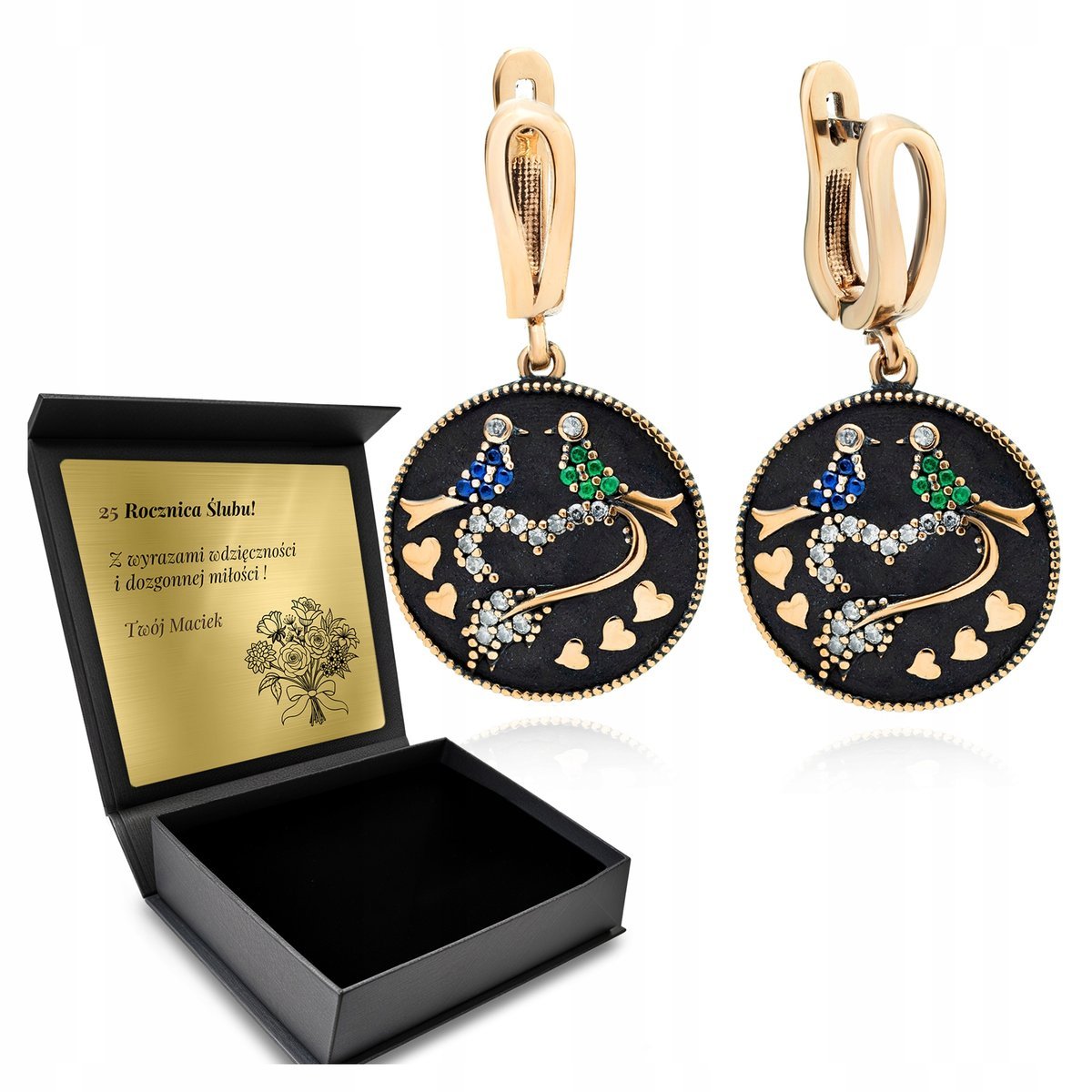 Kolczyki Miłości Srebrne 925 Cyrkonie Biżuteria Dla Kobiety + Grawer