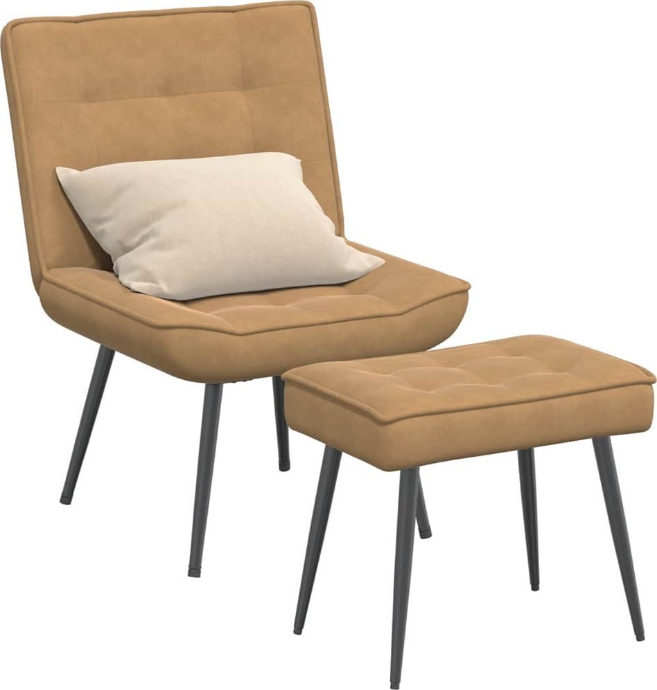 vidaXL Fotel z podnóżkiem, brązowy, obity aksamitem