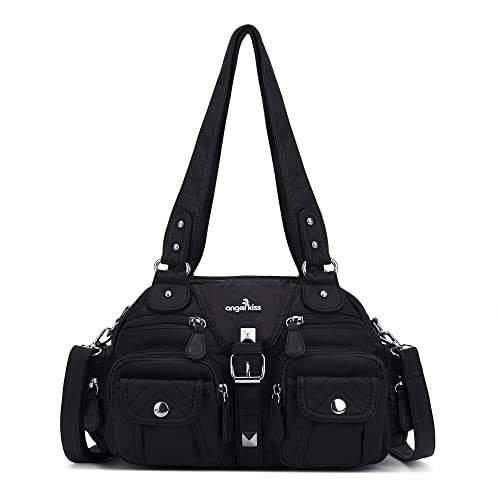 Angel Kiss Hobo torebki crossbody dla kobiet torba na ramię wiele kieszeni miękkie torebki hobo zdejmowany pasek skórzane torebki, Czarny, Współczesny