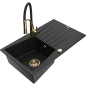 Zlewozmywaki z baterią - Mexen Cesar zlewozmywak granitowy 1-komorowy z ociekaczem i baterią kuchenną Aster, czarny - miniaturka - grafika 1