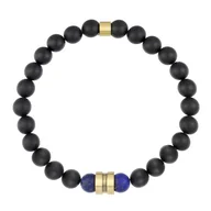 Bransolety męskie - Bransoletka Męska z pozłacanym postarzanym charmsem z czarnymi kulkami onyksu i lapis lazuli. - miniaturka - grafika 1