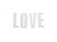 Dekoracje sali - Party Deco Baner brokatowy srebrny Love - 55 cm - 1 szt. GRL71-018B - miniaturka - grafika 1