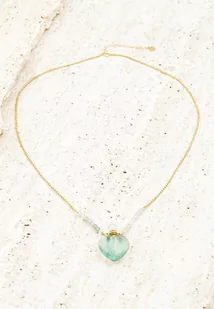 Złoto-Zielony Cienki Naszyjnik z Kryształową Zawieszką Fusitte - Naszyjniki - miniaturka - grafika 1