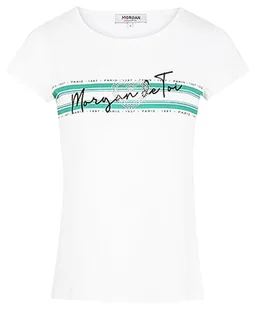 Morgan damski top DTOI zielony średni TS, Off White/Vegetal Green, S - Koszulki i topy damskie - miniaturka - grafika 1
