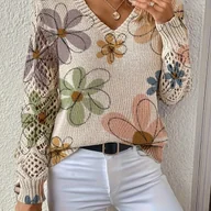 Swetry damskie - TEMU Elegancki sweter damski z dekoltem w serek - całoroczny sweter z długim rękawem w kolorze beżowym, brązowym, różowym, czarnym, białym, szarym - - miniaturka - grafika 1