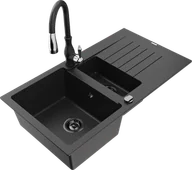 Zlewozmywaki z baterią - Mexen Matias zlewozmywak granitowy 1,5-komorowy z ociekaczem i baterią kuchenną Savita, czarny/srebrny - 6502-73-672601-70-B - miniaturka - grafika 1