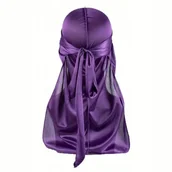 Apaszki i szaliki męskie - Jedwabna chusta Durag bandana na głowę męski fioletowy - miniaturka - grafika 1