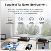 Listwy zasilające - Listwa zasilająca Digitus Listwa zasilająca biurkowa, 3 gniazda Schuko, 2x USB-A 2x 12W, 1x USB-C 30W z zaciskiem na blat, kabel 1,5m, czarna DA-70625 - miniaturka - grafika 1