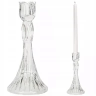 Świeczniki - ŚWIECZNIK KANDELABR SZKLANY PRZEZROCZYSTY 22cm wysoki retro skandynawski - miniaturka - grafika 1