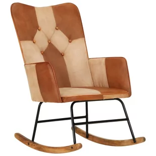 Fotel bujany, brązowy, skóra naturalna i płótno Lumarko - Fotele - miniaturka - grafika 1