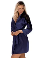 Szlafroki damskie - Damski satynowy szlafrok Marion ciemnoniebieski S - Pudełko podarunkowe - miniaturka - grafika 1