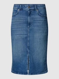 Spódnice - Spódnica jeansowa o długości do kolan z rozcięciem - grafika 1