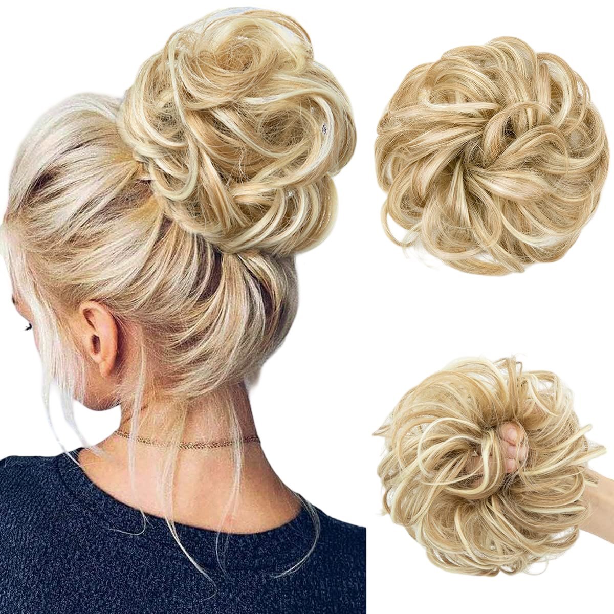 Sztuczne Włosy Syntetyczne Doczepiany Kok Kucyk Falowane Naturalny Blond